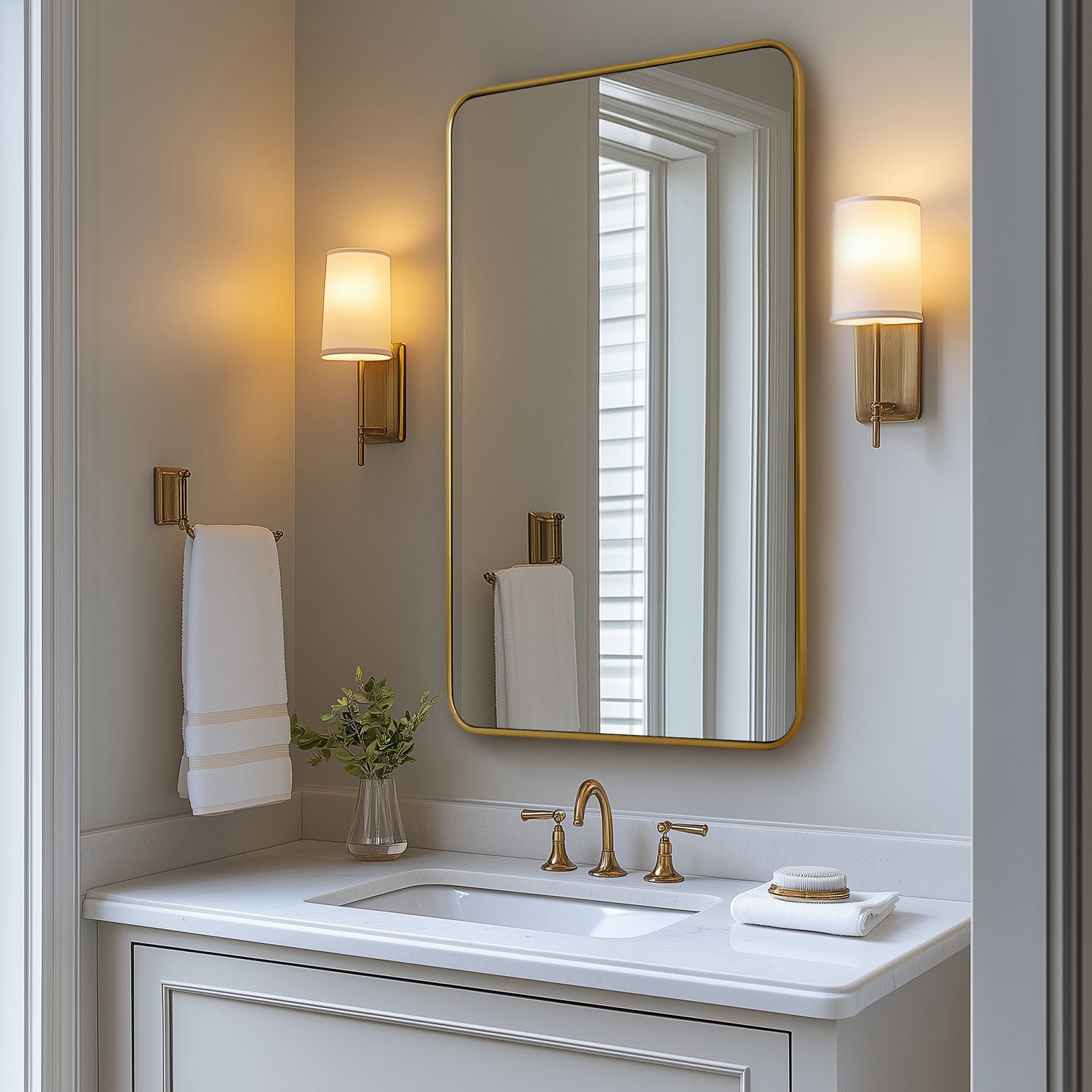 Modern Rounded Rectangular Bathroom Mirrors| U-Shaped Tube Stainless Steel Frame