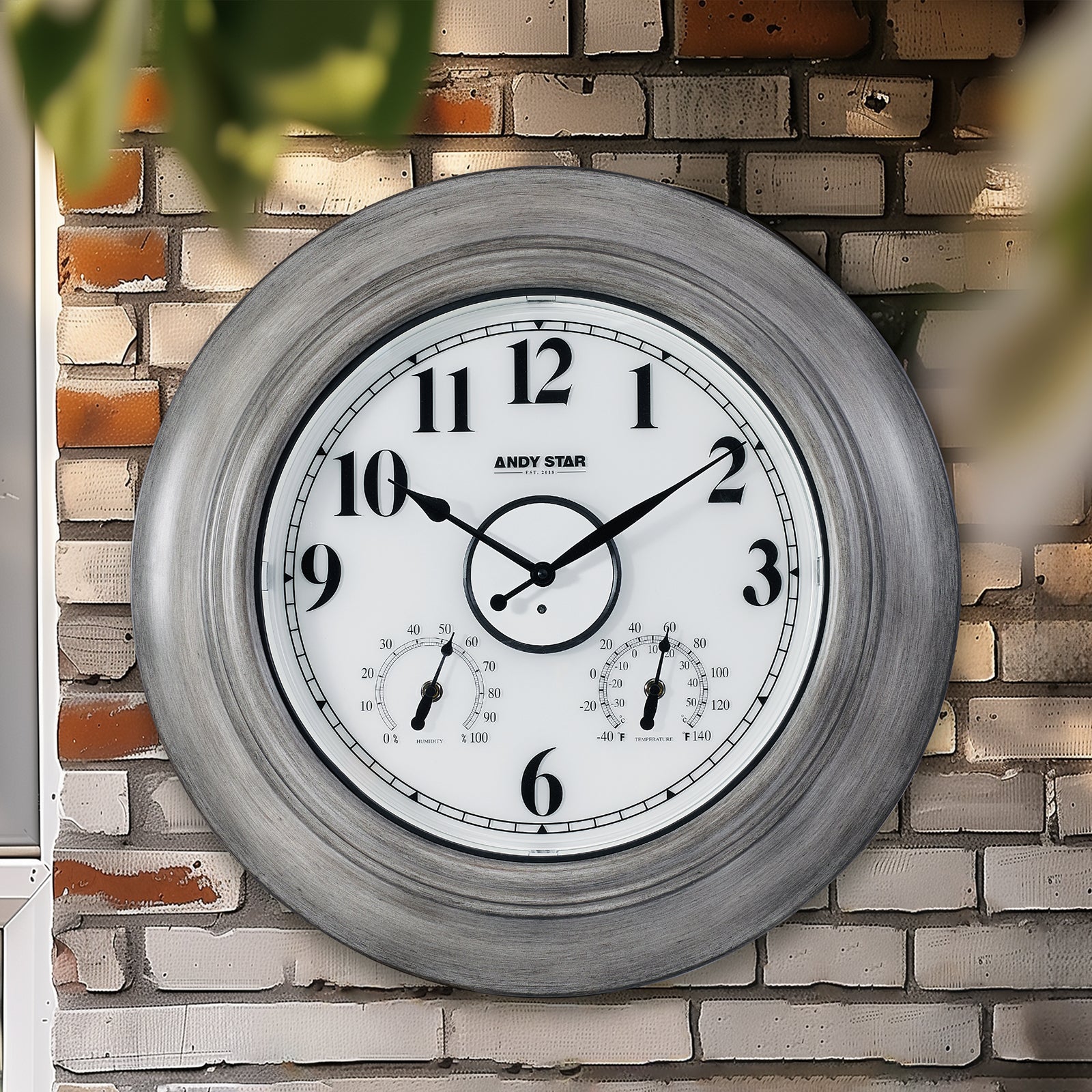 Oak 21 inch Illuminated  Outdoor Clocks with Thermometer Weatherproof Waterproof Bathroom Wall Clock