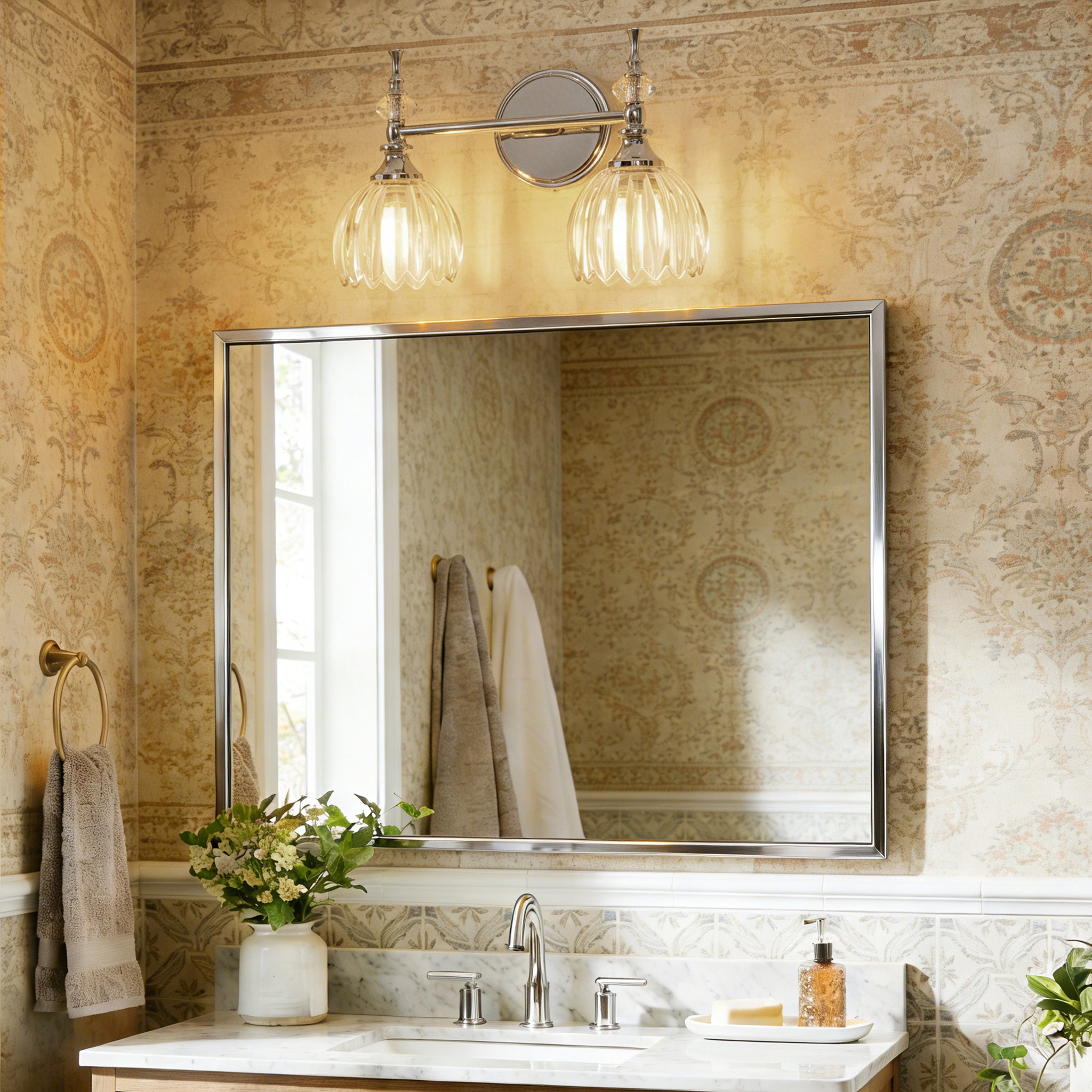 Contemporary Bathroom Vanity Light Fixtures with Tulip Glass Shade Sconces for Bath,Bedroom, Hallway