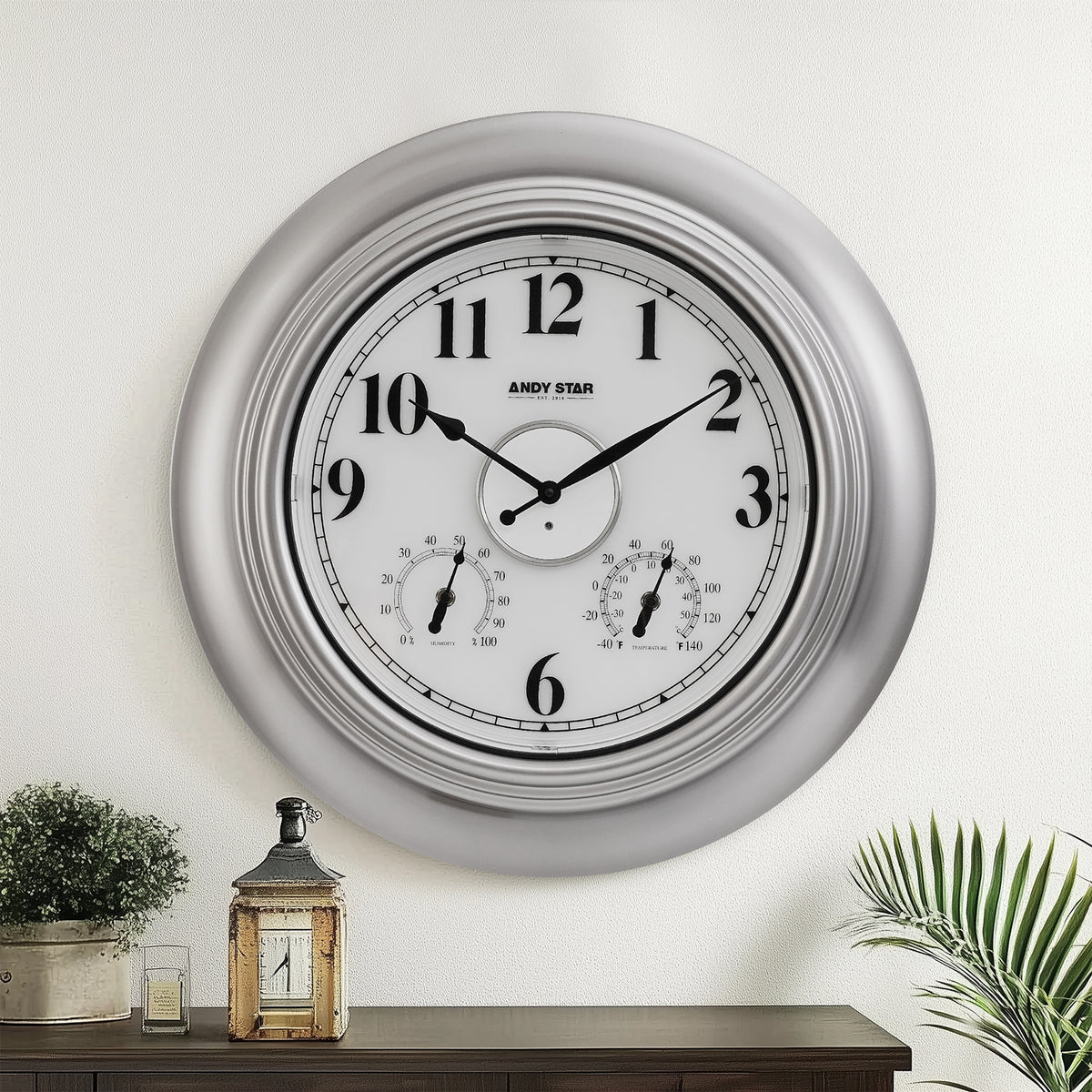 Contemporary Large Outdoor Wall Clock with Thermometer Weatherproof  Illuminated ,21 Inch
