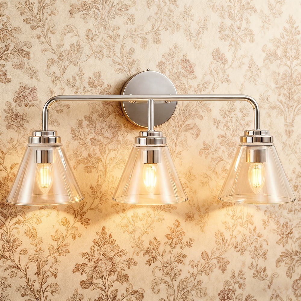 Modern Cone Clear Glass Shade Bathroom Wall Sconces