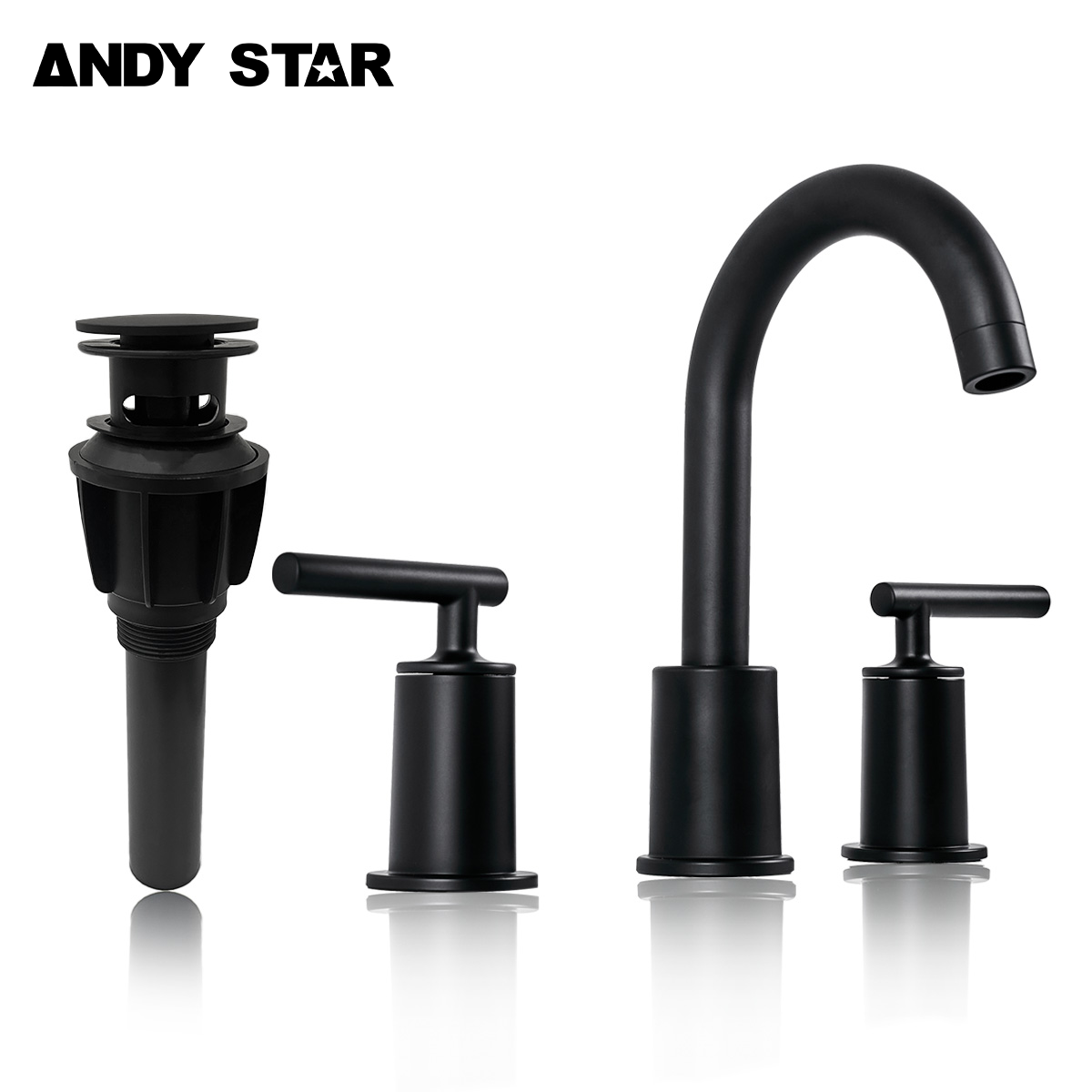 ANDY STAR  Bathroom Faucet 3 Hole, 360 Degree Swivel Spout Bathroom Sink Faucet with 2 Level Handle of Hot&Cold Water Control