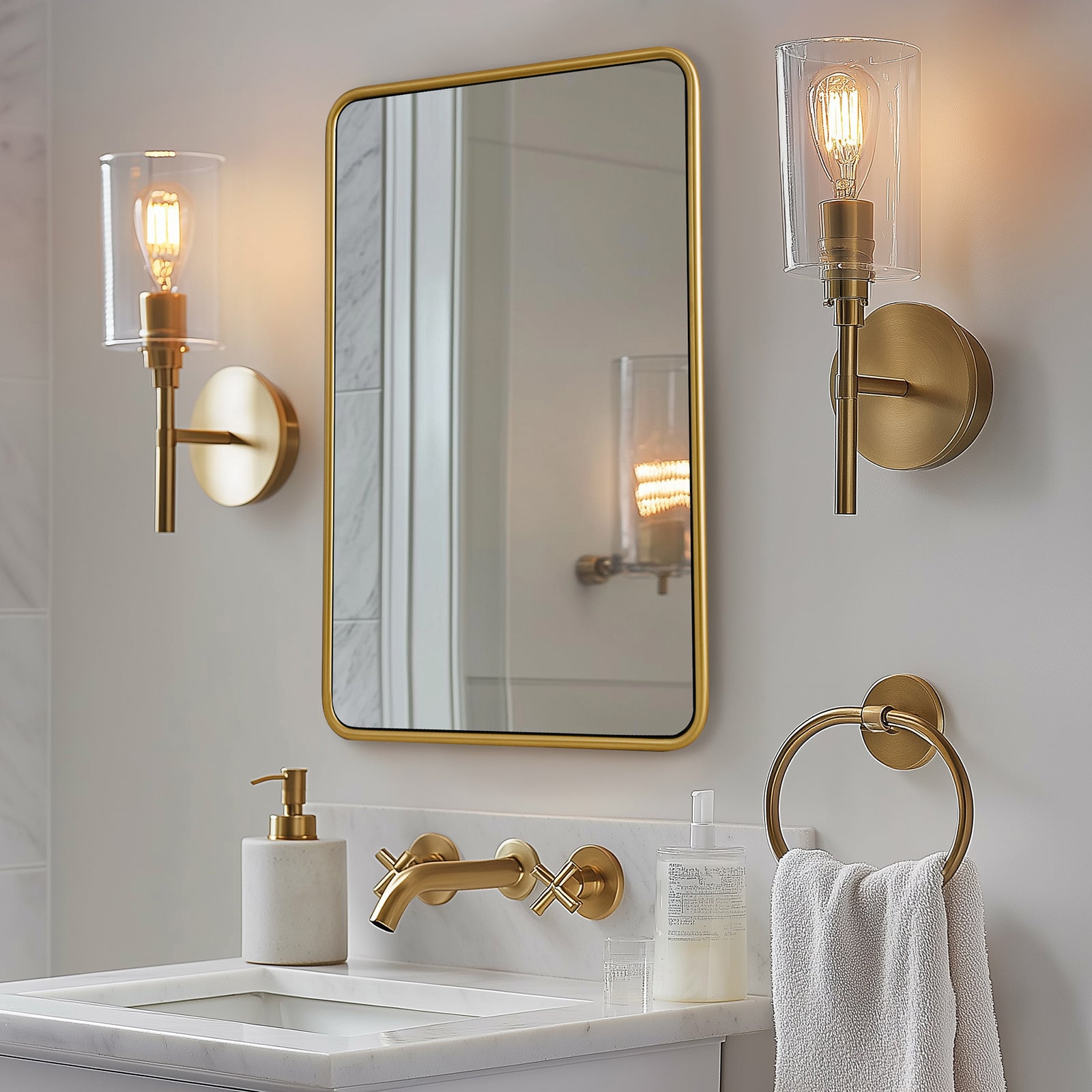 Contemporary Rounded Rectangular Bathroom Mirrors| O-Shaped Tube Stainless Steel Frame