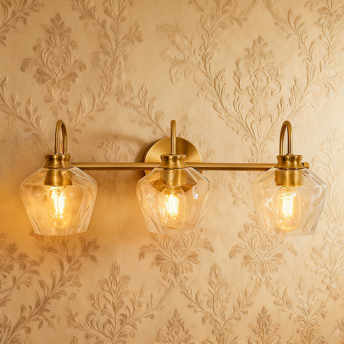Vintage Gooseneck Hammered Glass Shade Bathroom Vanity Light