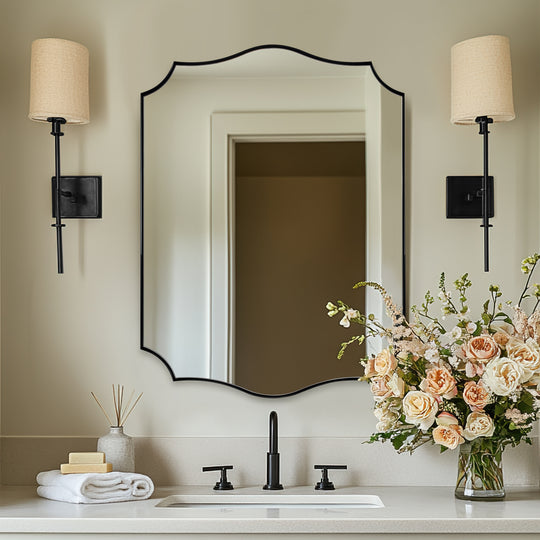 Contemporary  Scalloped Rectangle Wall Mirror | Stainless Steel Frame