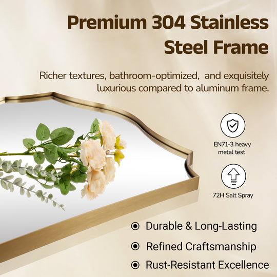 Traditional Rectangle Scalloped  Wall Mirror for Bathroom | Stainless Steel Frame