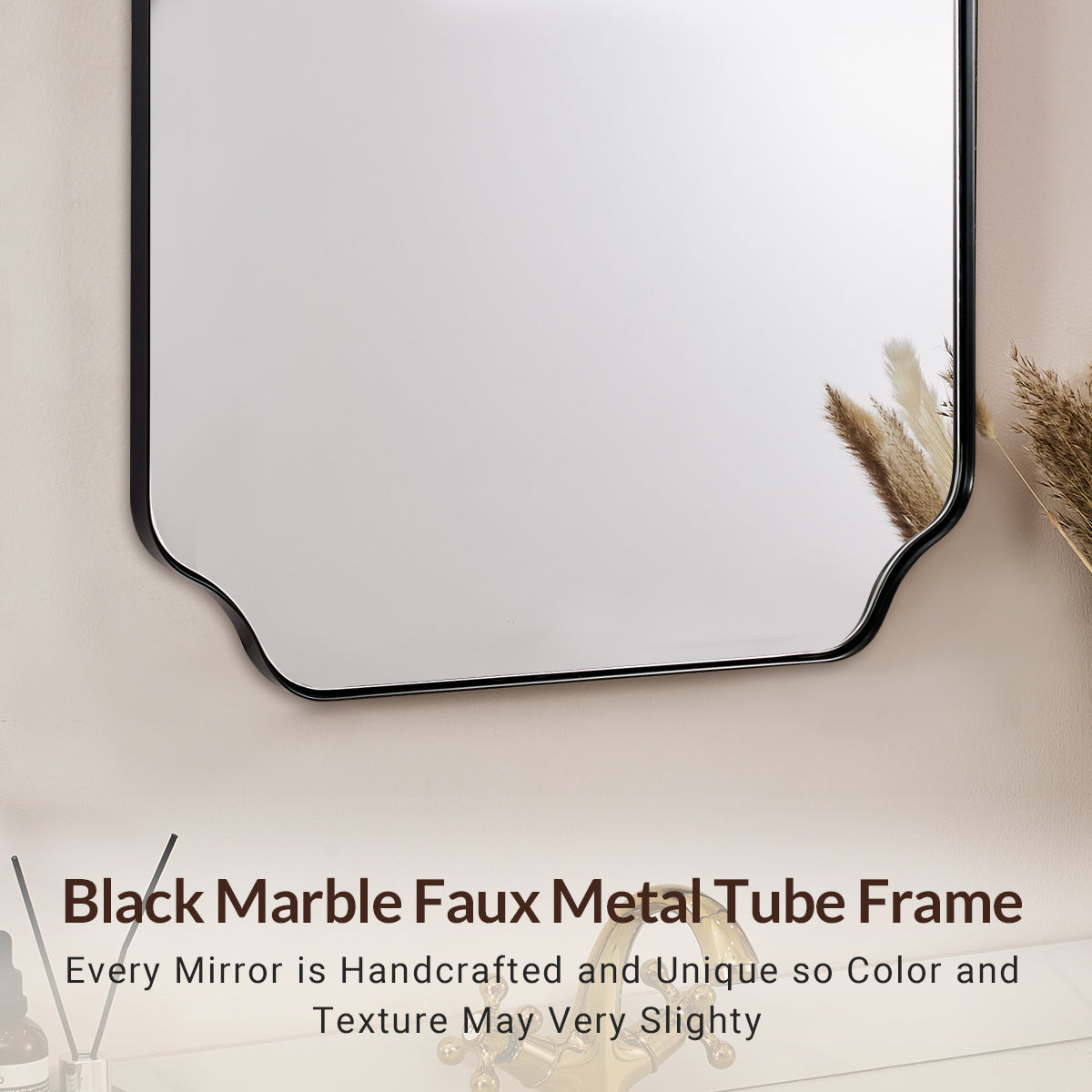 Contemporary Rounded Notched Corner Irregular Scalloped Mirror for Wall Black