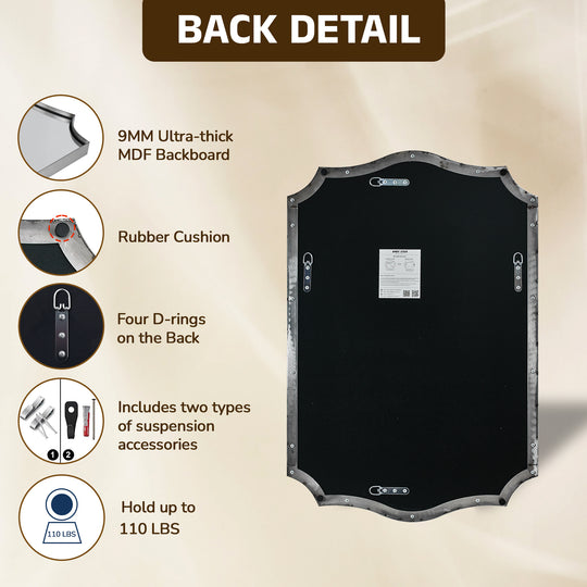 Traditional Rectangle Scalloped  Wall Mirror for Bathroom | Stainless Steel Frame