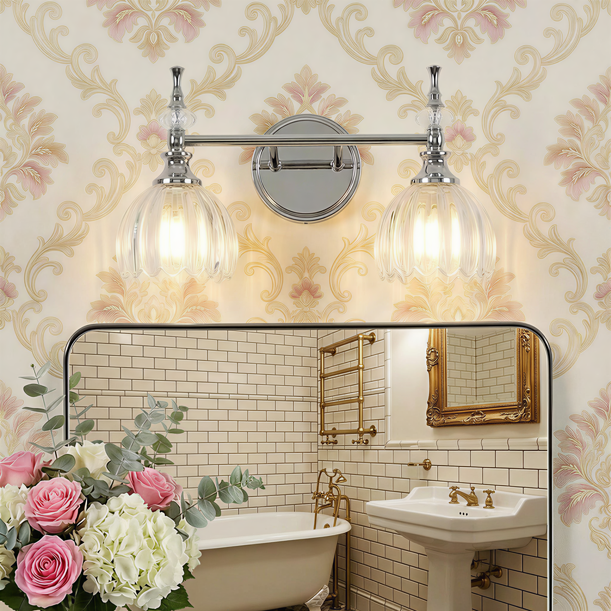 Contemporary Bathroom Vanity Light Fixtures with Tulip Glass Shade Sconces for Bath,Bedroom, Hallway