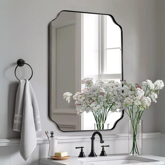 Notched Corner Irregular Scalloped Rectangle Mirrors | Stainless Steel Frame