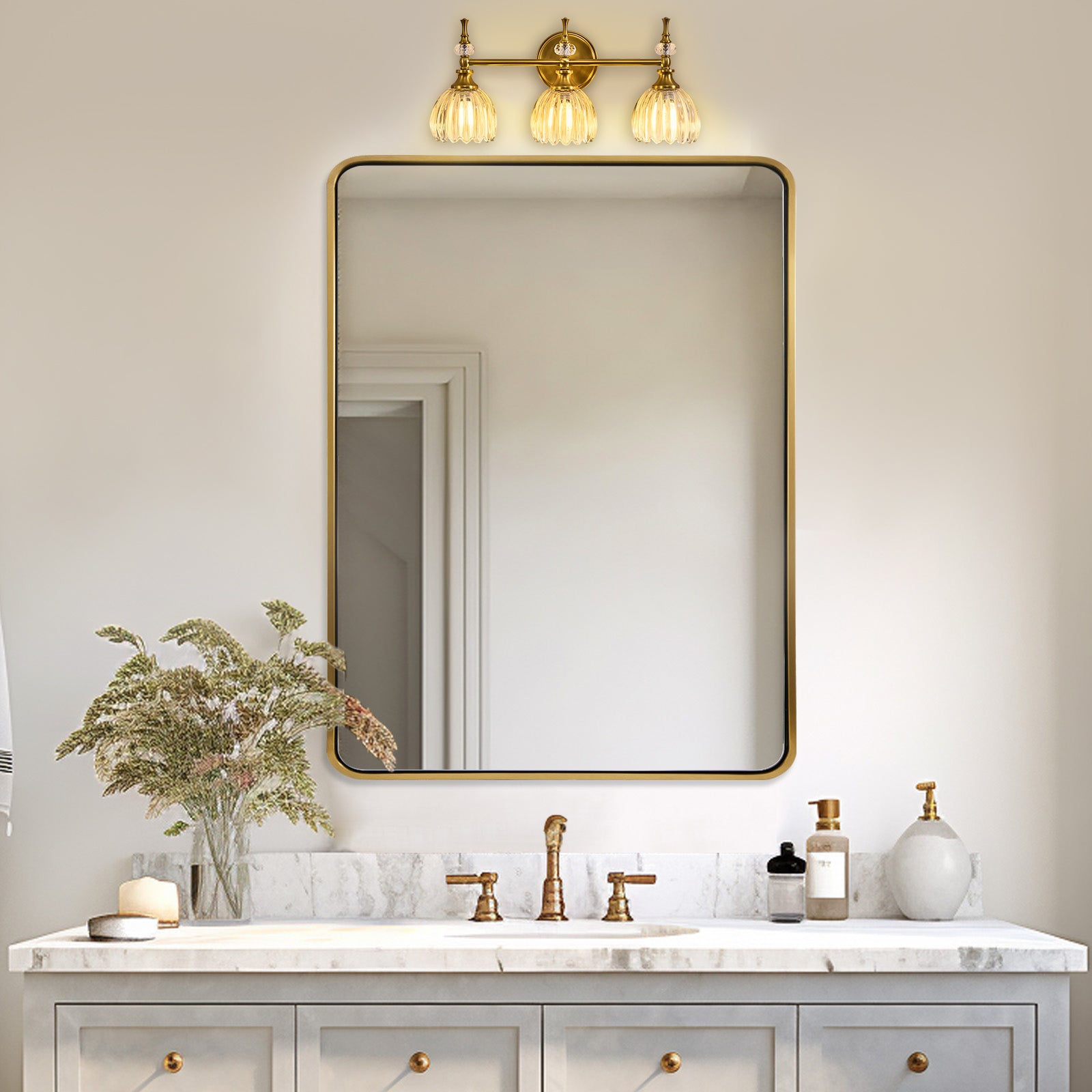 Luxury Gold Wall Sconces Bathroom Vanity Lights with Tulip Glass Shade for Bedroom, Hallway