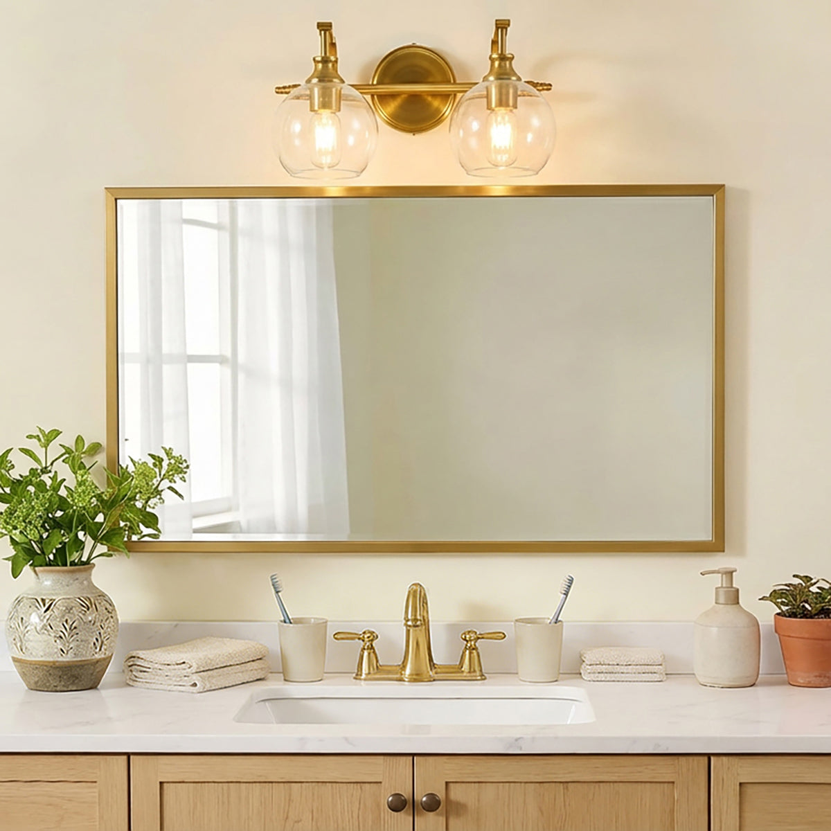 Modern Clear Globe Glass Shade Metal Crank Frame Bathroom Sconces