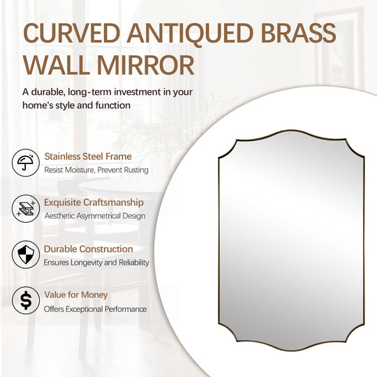 Contemporary  Scalloped Rectangle Wall Mirror | Stainless Steel Frame