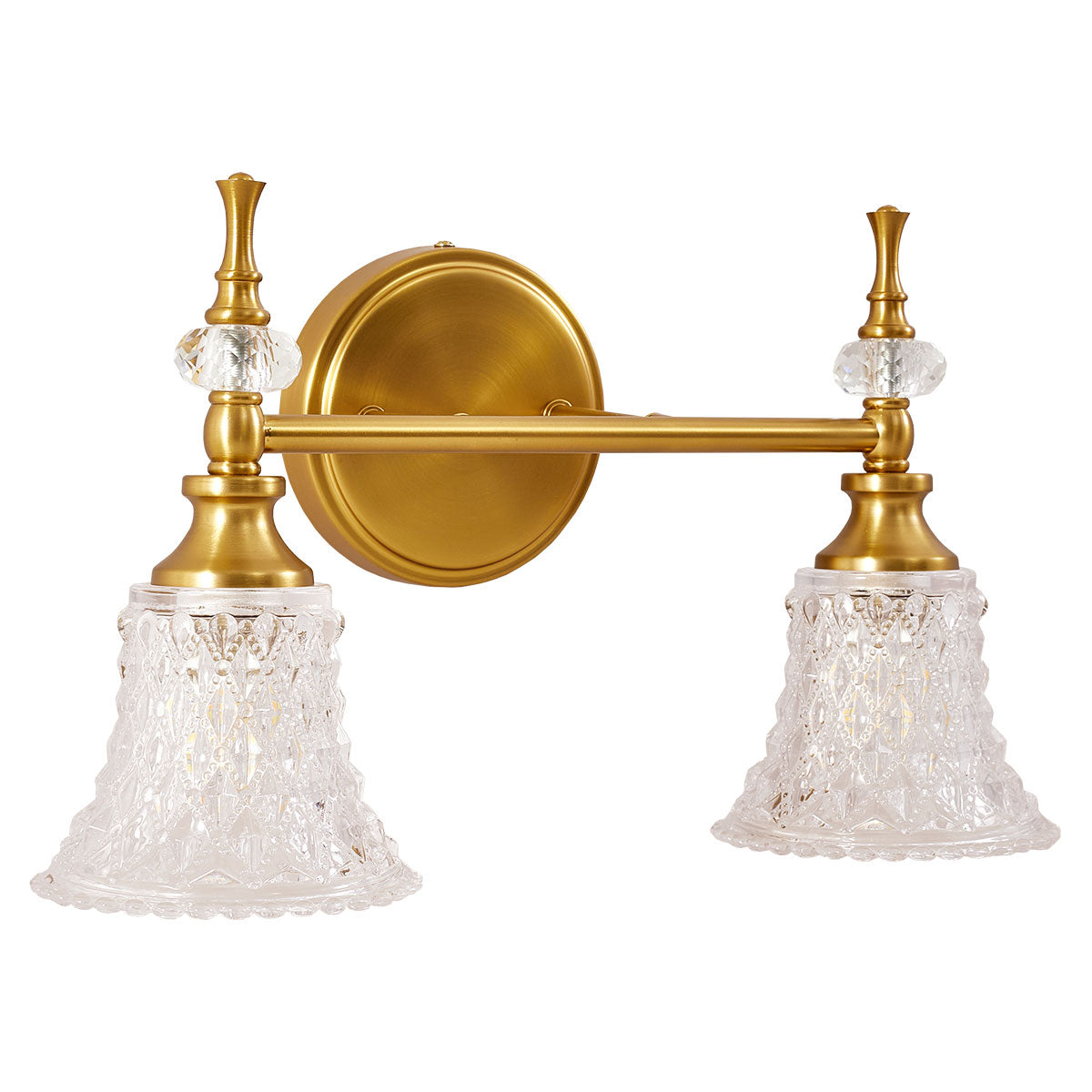 Victorian Crystal Wall Sconce Gold Bathroom Light Fixtures with Trumpet Glass Shade