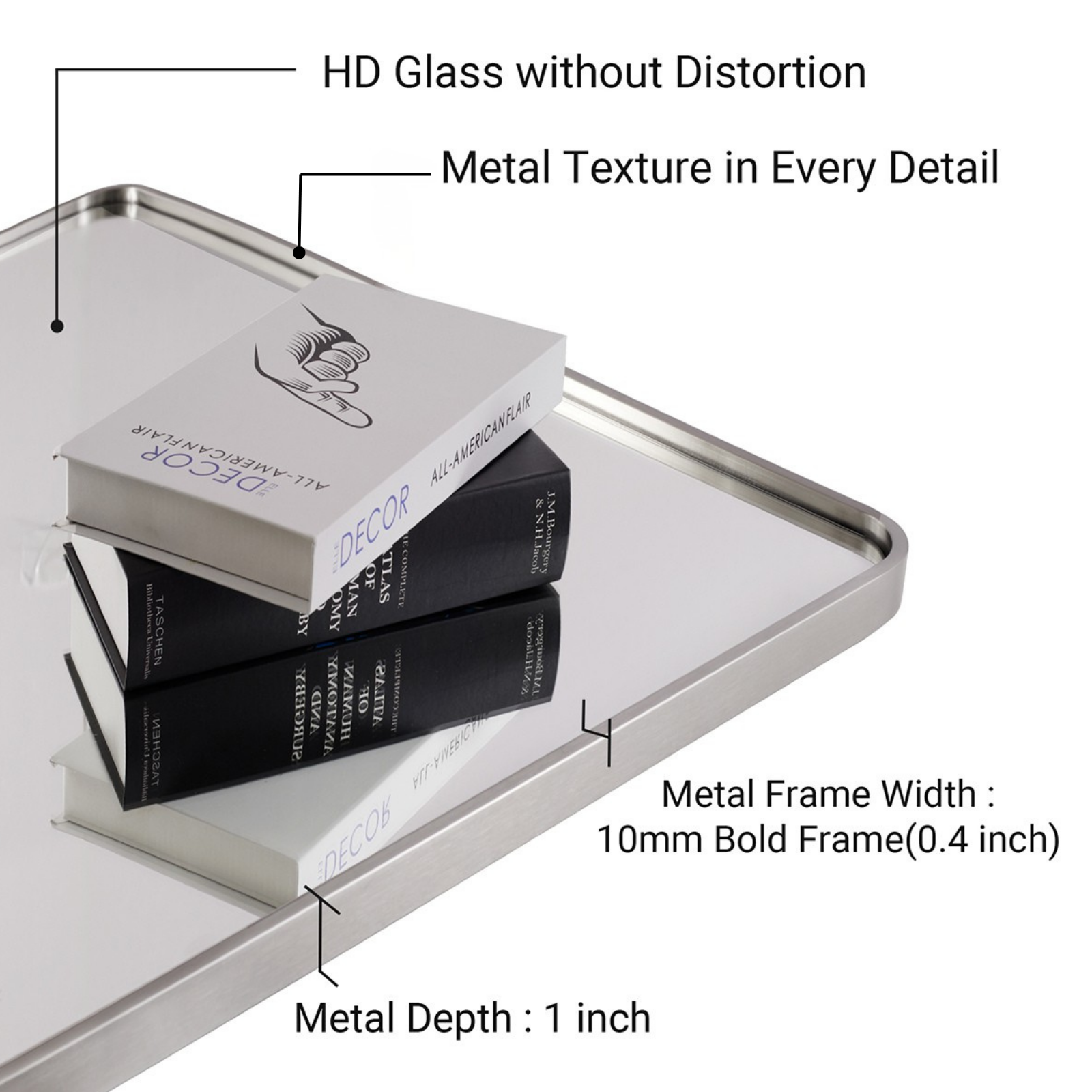 Bold-Frame Wide Arch Mantel Mirror Bathroom Vanity Mirror | Stainless Steel Frame