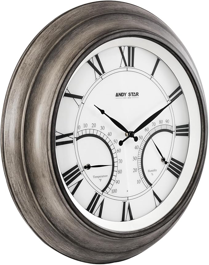 Modern Large Outdoor Wall Clock with Thermometer Waterproof Illuminated,24 Inch