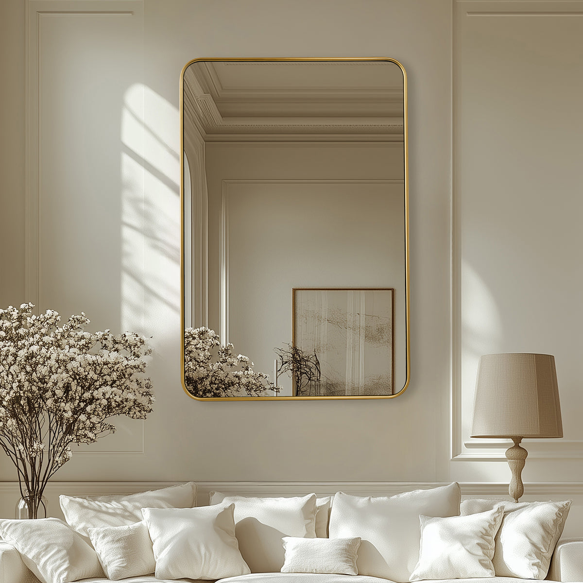 Contemporary Rounded Rectangular Bathroom Mirrors| Stainless Steel Thick Frame