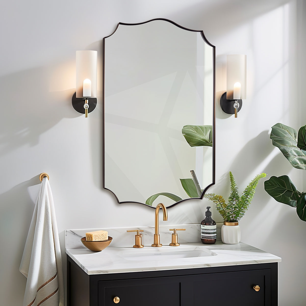 Contemporary  Scalloped Rectangle Wall Mirror | Stainless Steel Frame