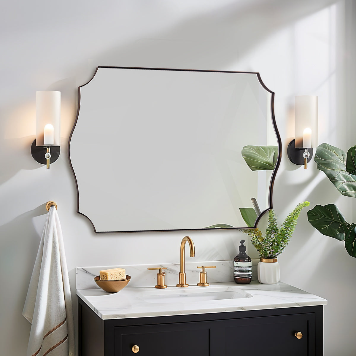 Contemporary  Scalloped Rectangle Wall Mirror | Stainless Steel Frame