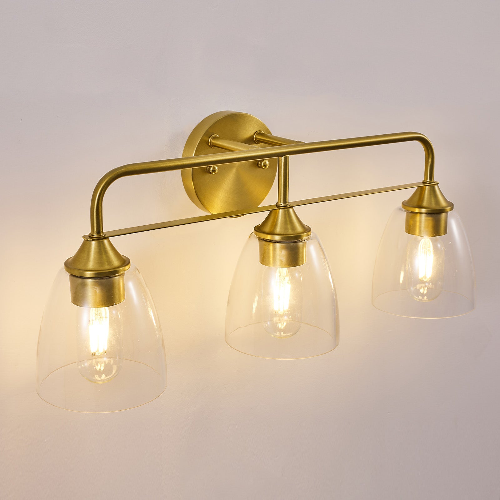 Modern Clear Bell Glass Wall Light Dual-Rail Frame Bathroom Vanity Light