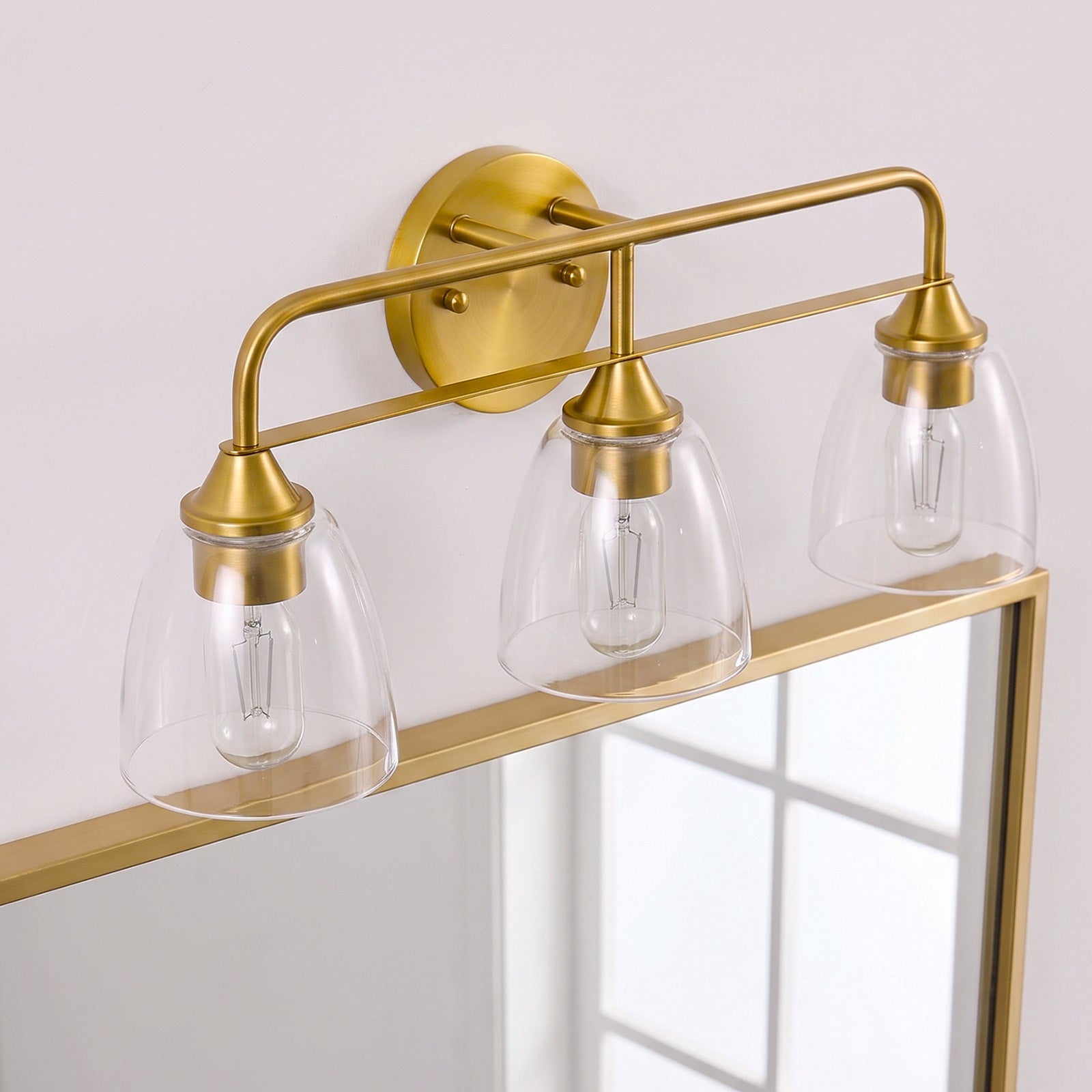 Modern Clear Bell Glass Wall Light Dual-Rail Frame Bathroom Vanity Light