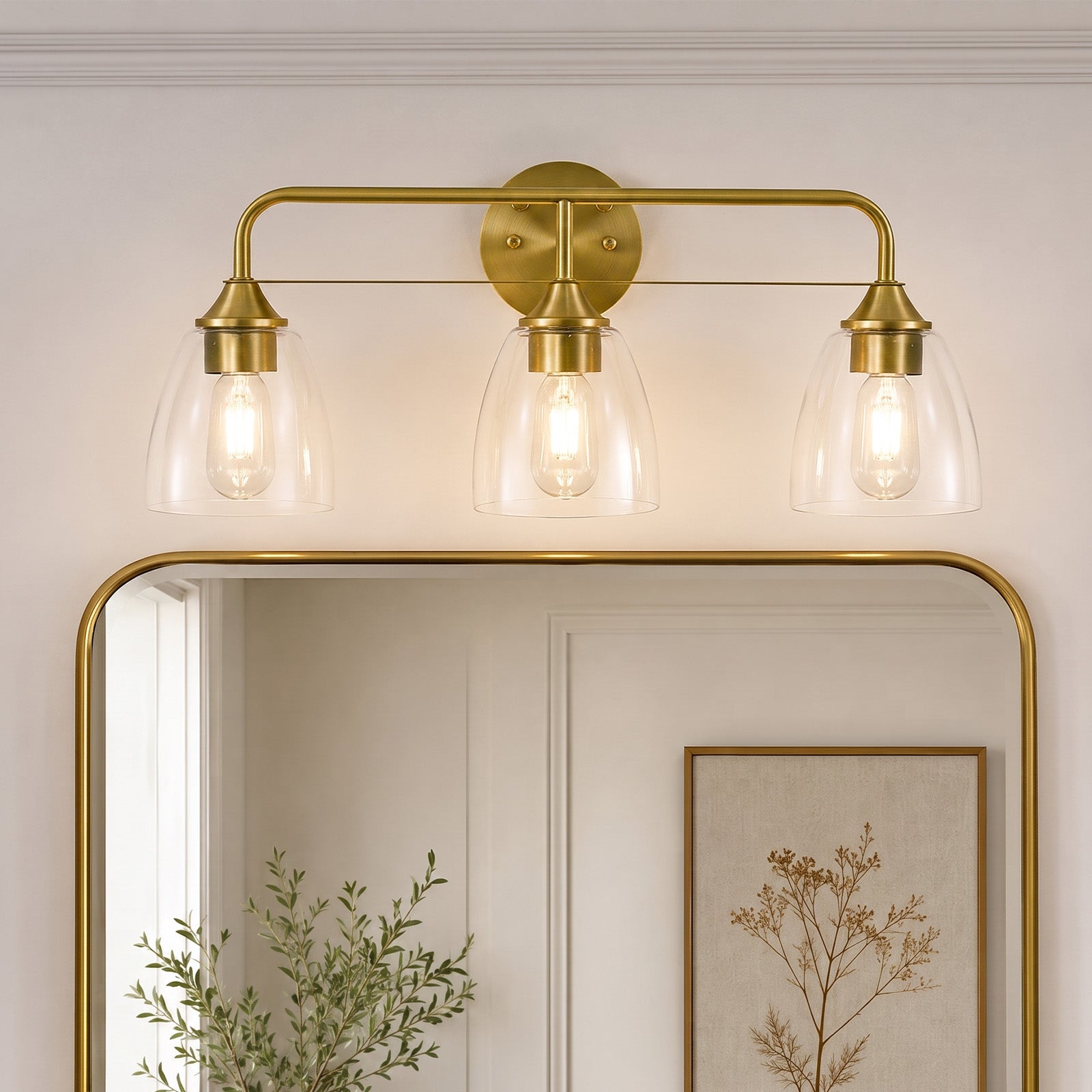 Modern Clear Bell Glass Wall Light Dual-Rail Frame Bathroom Vanity Light