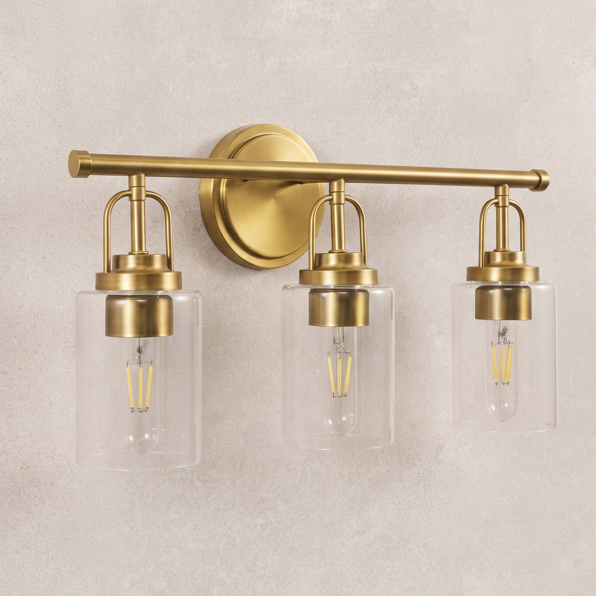 Transitional Cylindrical Clear Glass Shade Bathroom Vanity Light