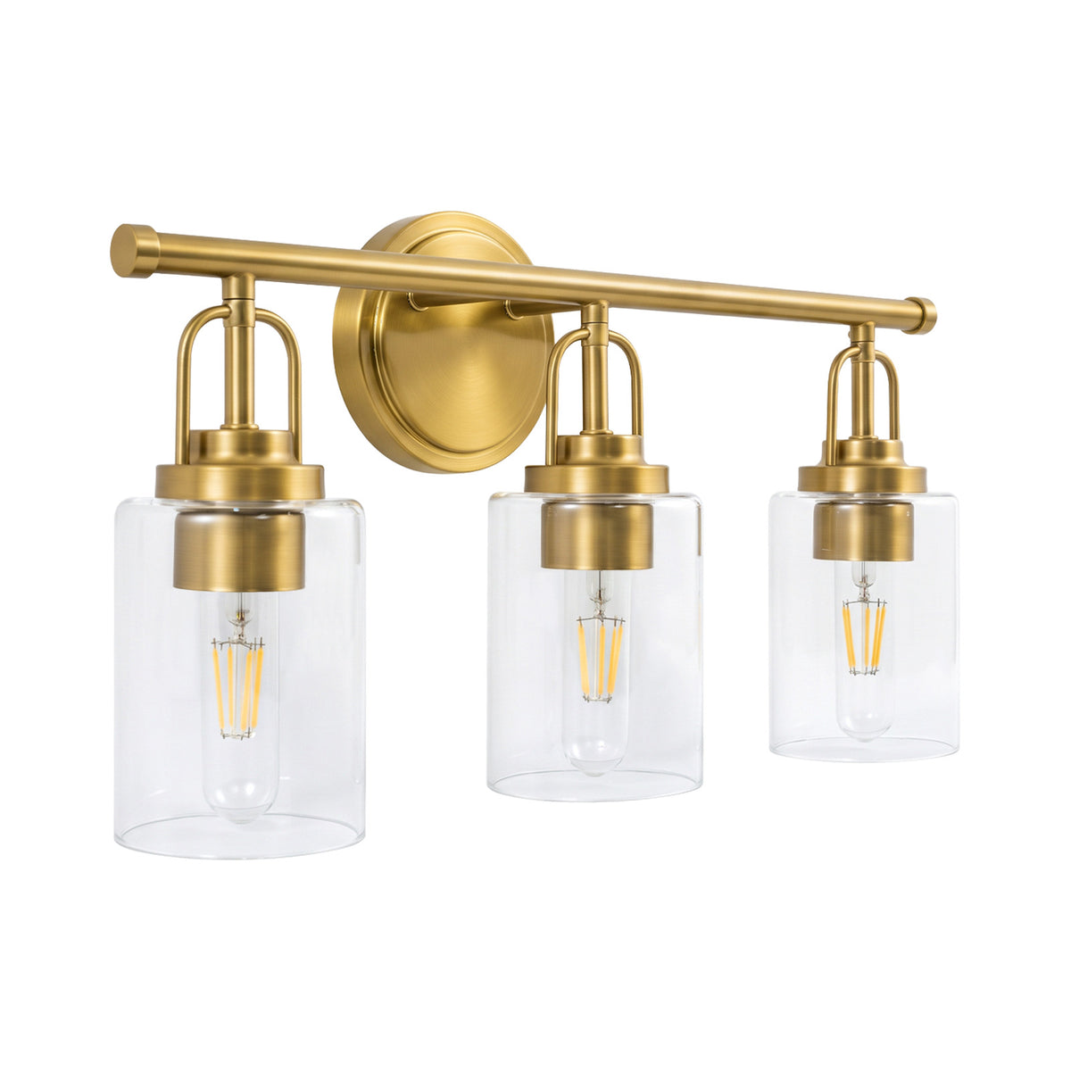 Transitional Cylindrical Clear Glass Shade Bathroom Vanity Light