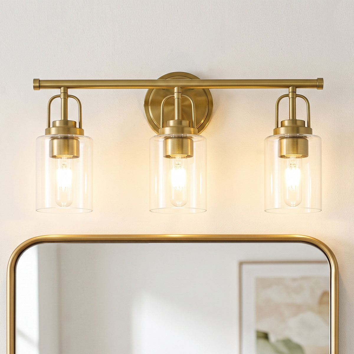Transitional Cylindrical Clear Glass Shade Bathroom Vanity Light