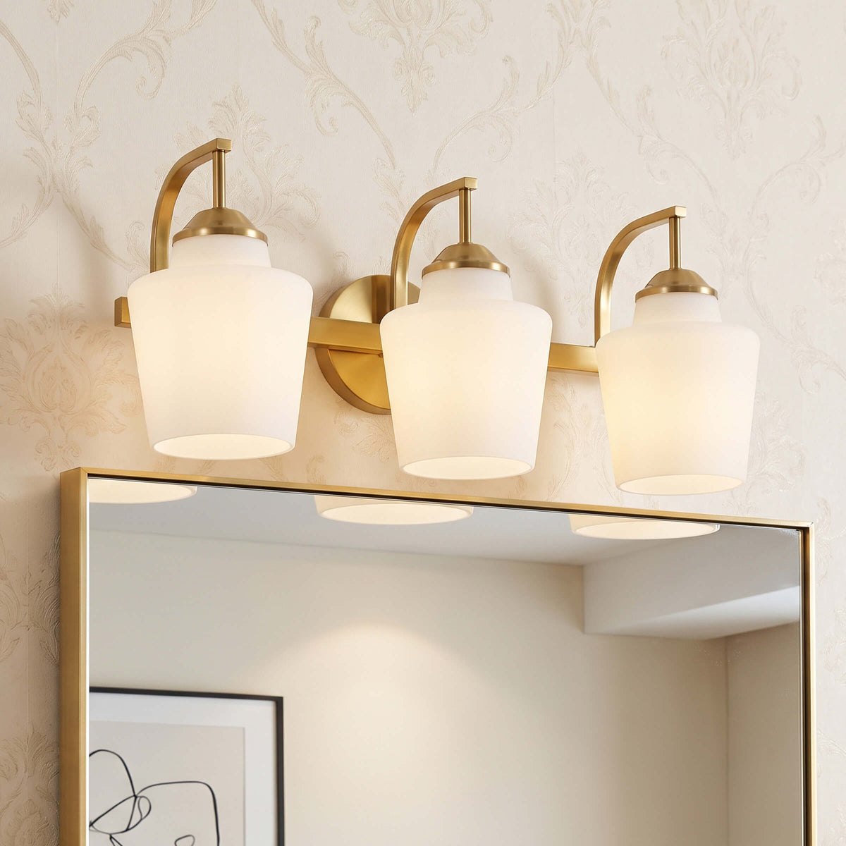 Contemporary Opal Glass Tapered Shade Bathroom Vanity Light