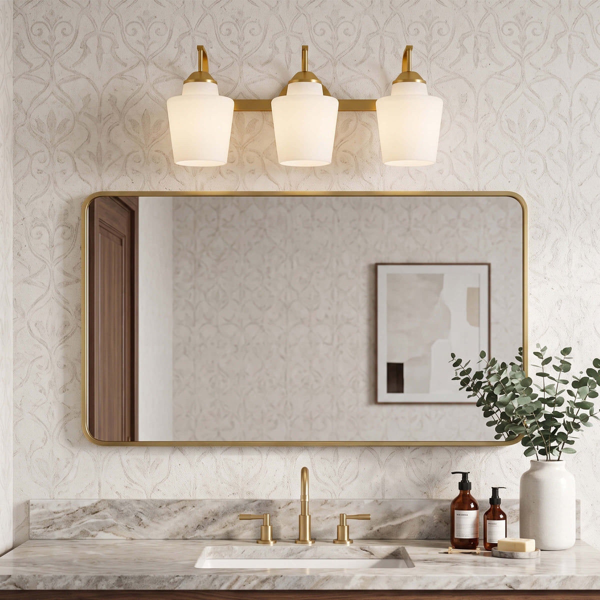 Contemporary Opal Glass Tapered Shade Bathroom Vanity Light