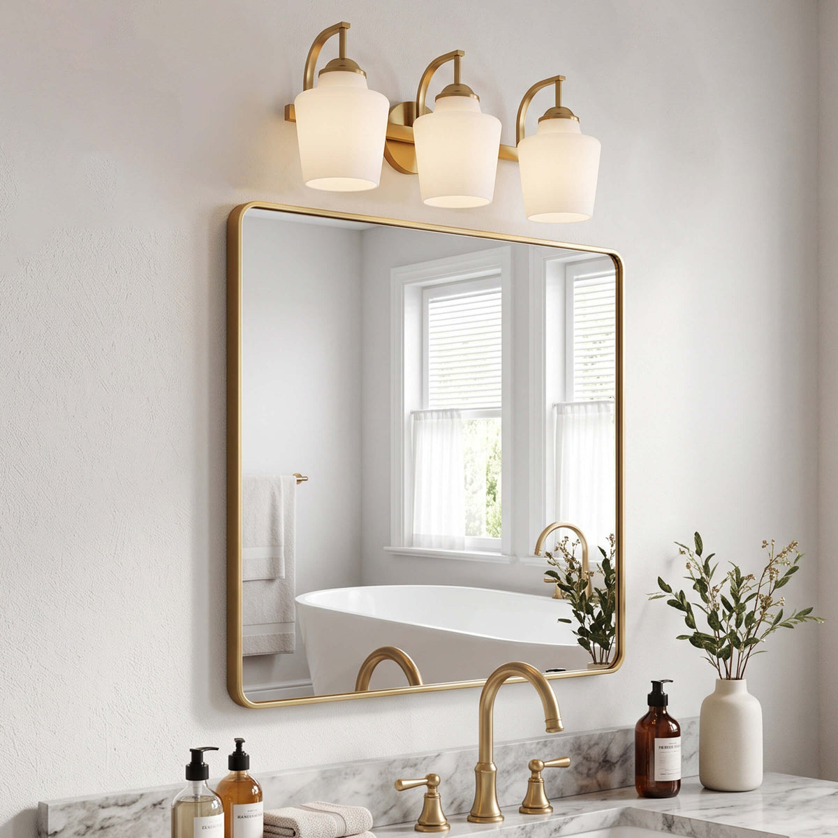 Contemporary Opal Glass Tapered Shade Bathroom Vanity Light