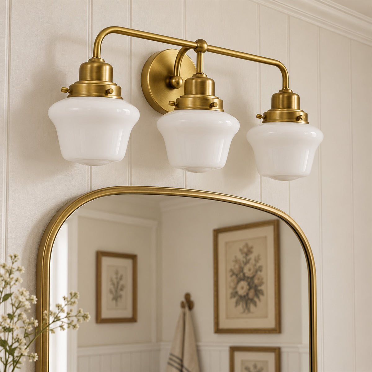Traditional Schoolhouse Opal Glass Shade Bathroom Vanity Light