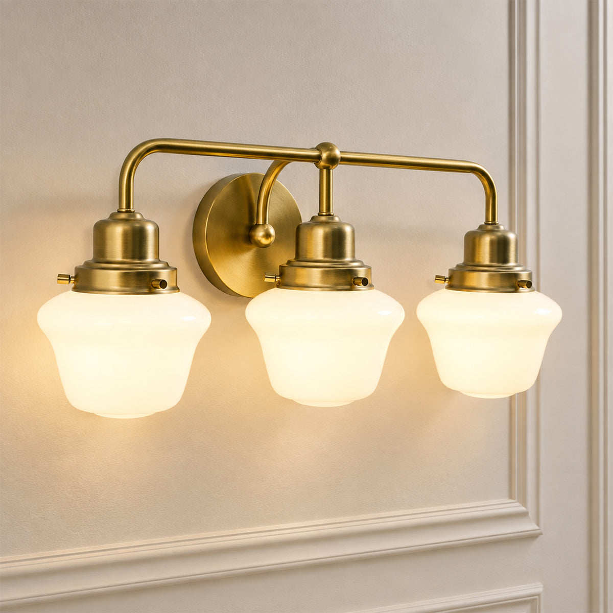 Traditional Schoolhouse Opal Glass Shade Bathroom Vanity Light