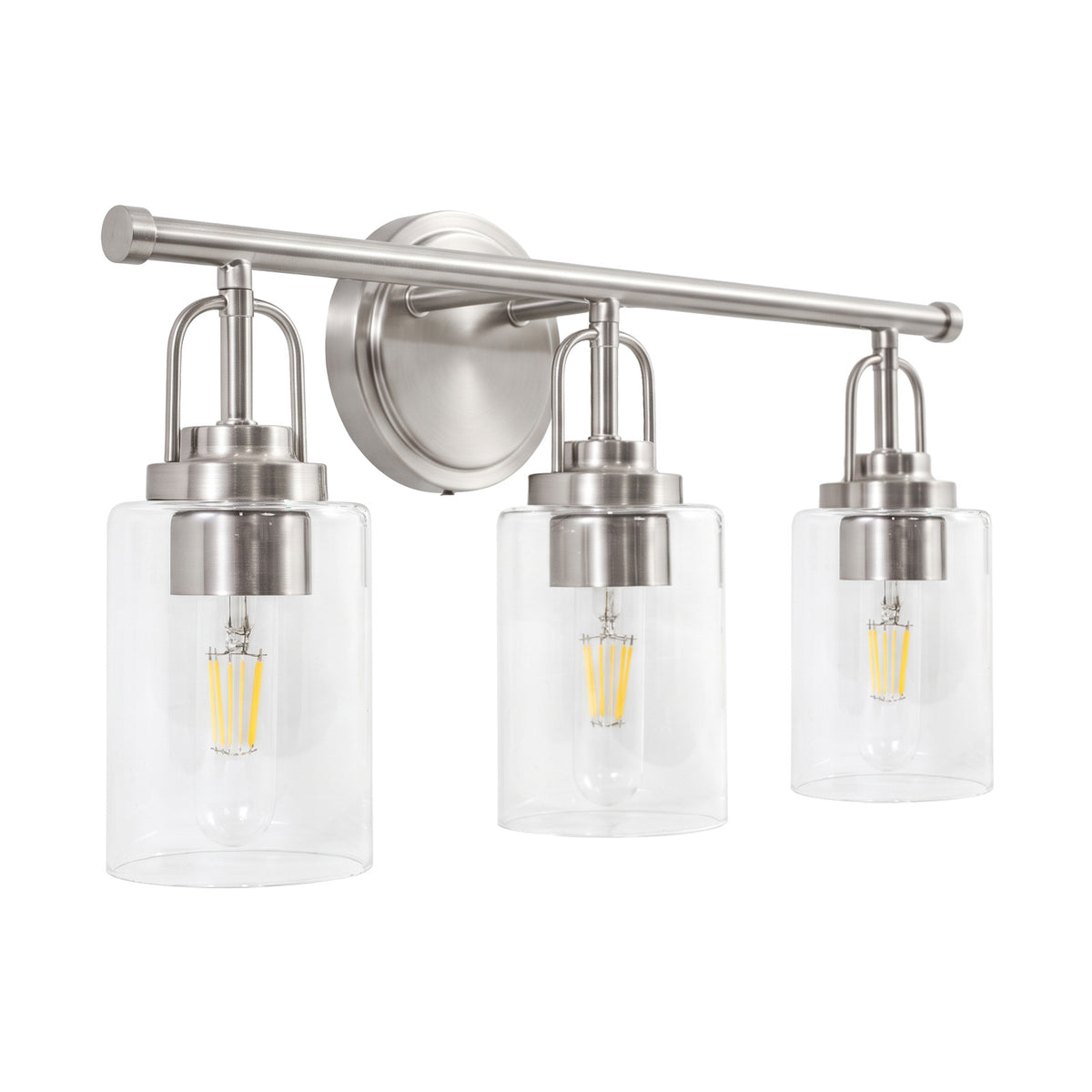 Transitional Cylindrical Clear Glass Shade Bathroom Vanity Light