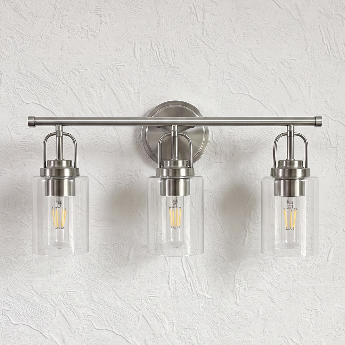 Transitional Cylindrical Clear Glass Shade Bathroom Vanity Light