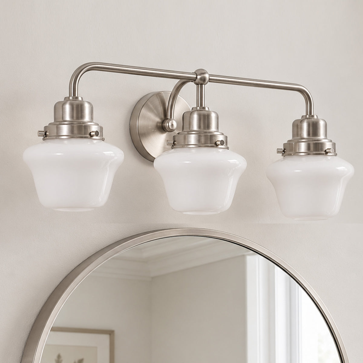 Traditional Schoolhouse Opal Glass Shade Bathroom Vanity Light