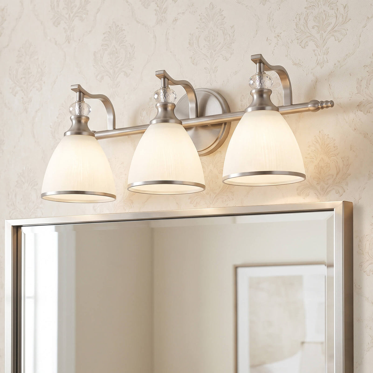 Vintage Frosted Trumpet Glass Shade Bathroom Vanity Light