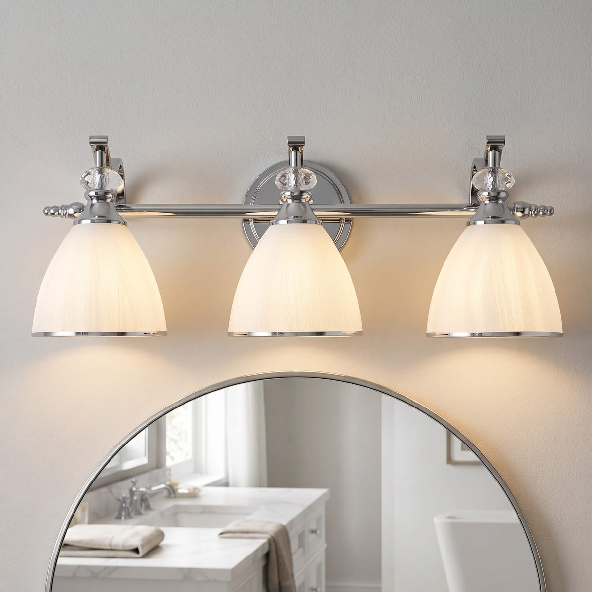Vintage Frosted Trumpet Glass Shade Bathroom Vanity Light