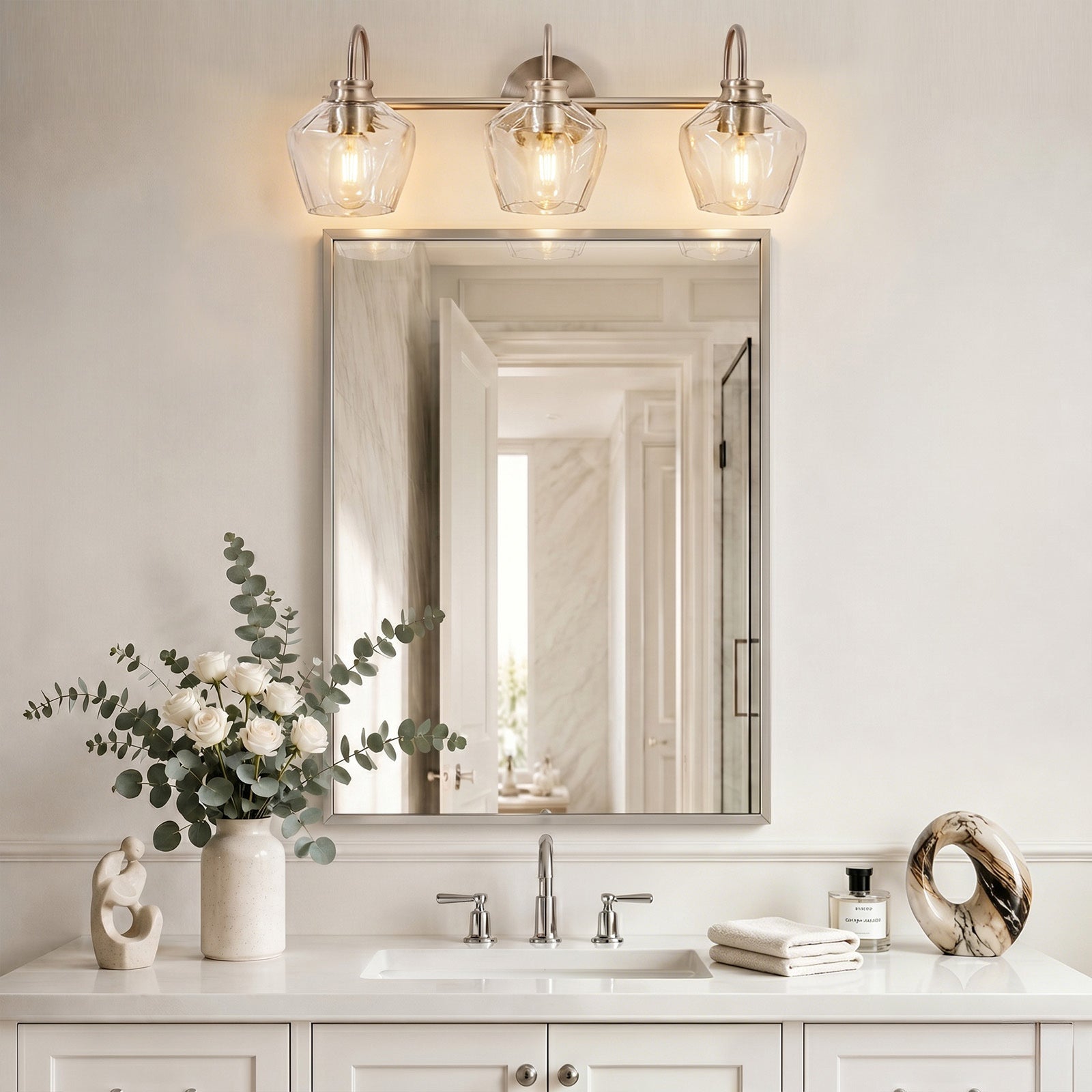 Contemporary  Hammer Glass Shade Gooseneck Bathroom Wall Sconce