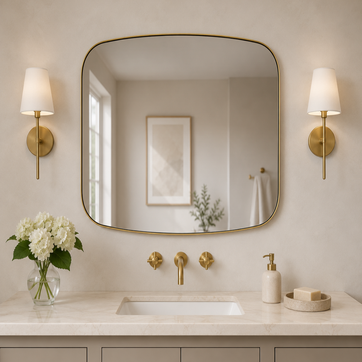 Modern Oval Oblong Bathroom Vanity Mirror | Stainless Steel Frame