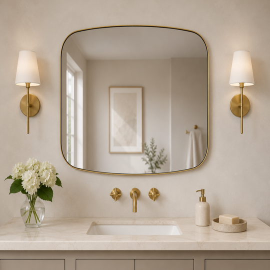 Modern Oval Oblong Bathroom Vanity Mirror | Stainless Steel Frame
