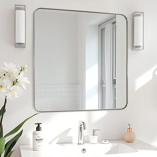 Modern Rounded Rectangle Mirror for Bathroom/ Vanity/ Wall | Stainless Steel Frame