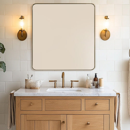 Modern Rounded Rectangle Mirror for Bathroom/ Vanity/ Wall | Stainless Steel Frame
