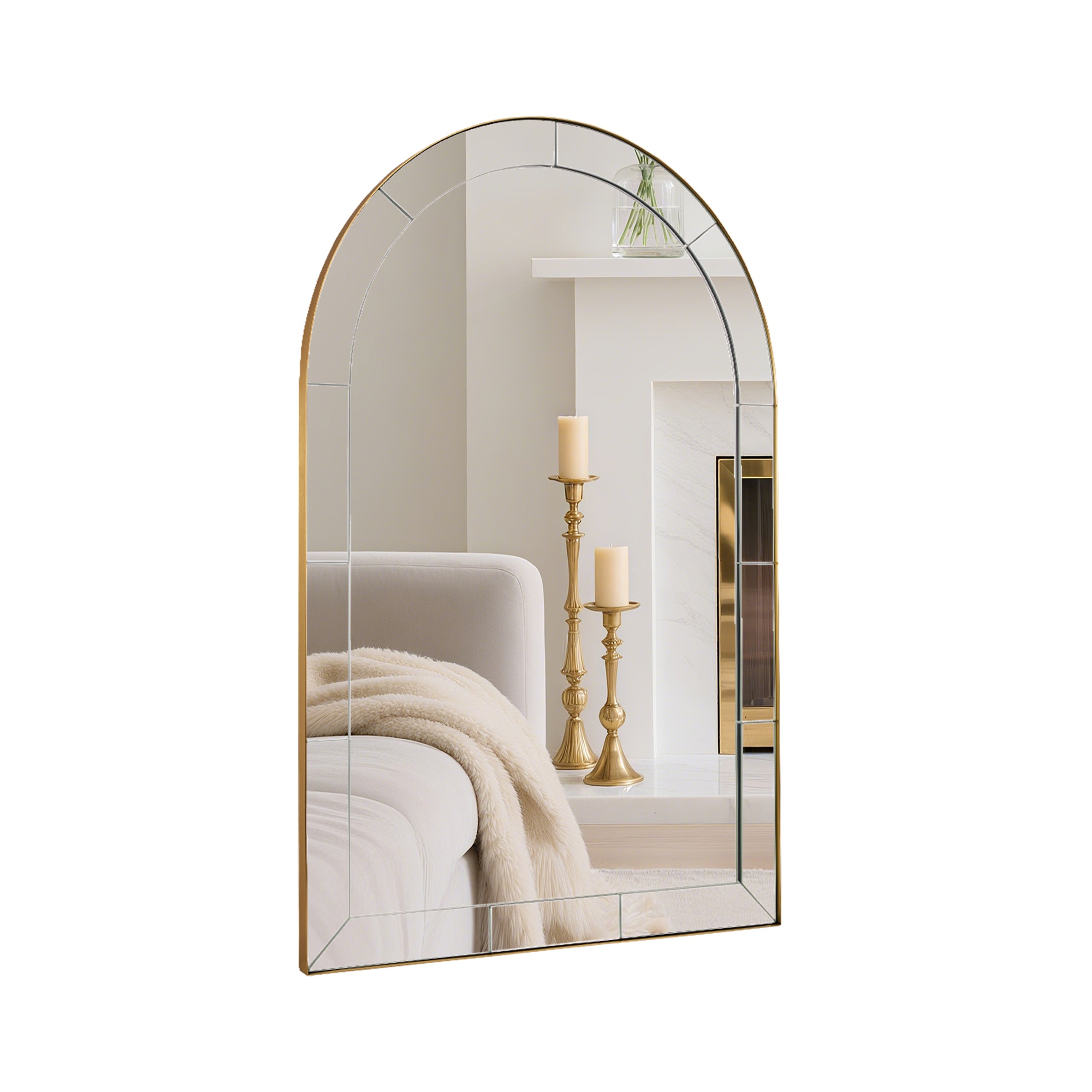Minuette Glass Tile Edge Arched Mirror Bathroom Vanity Mirror | Stainless Steel Frame