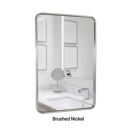 Modern Bold Stainless Steel Framed Rounded Rectangular Bathroom Wall Mirror