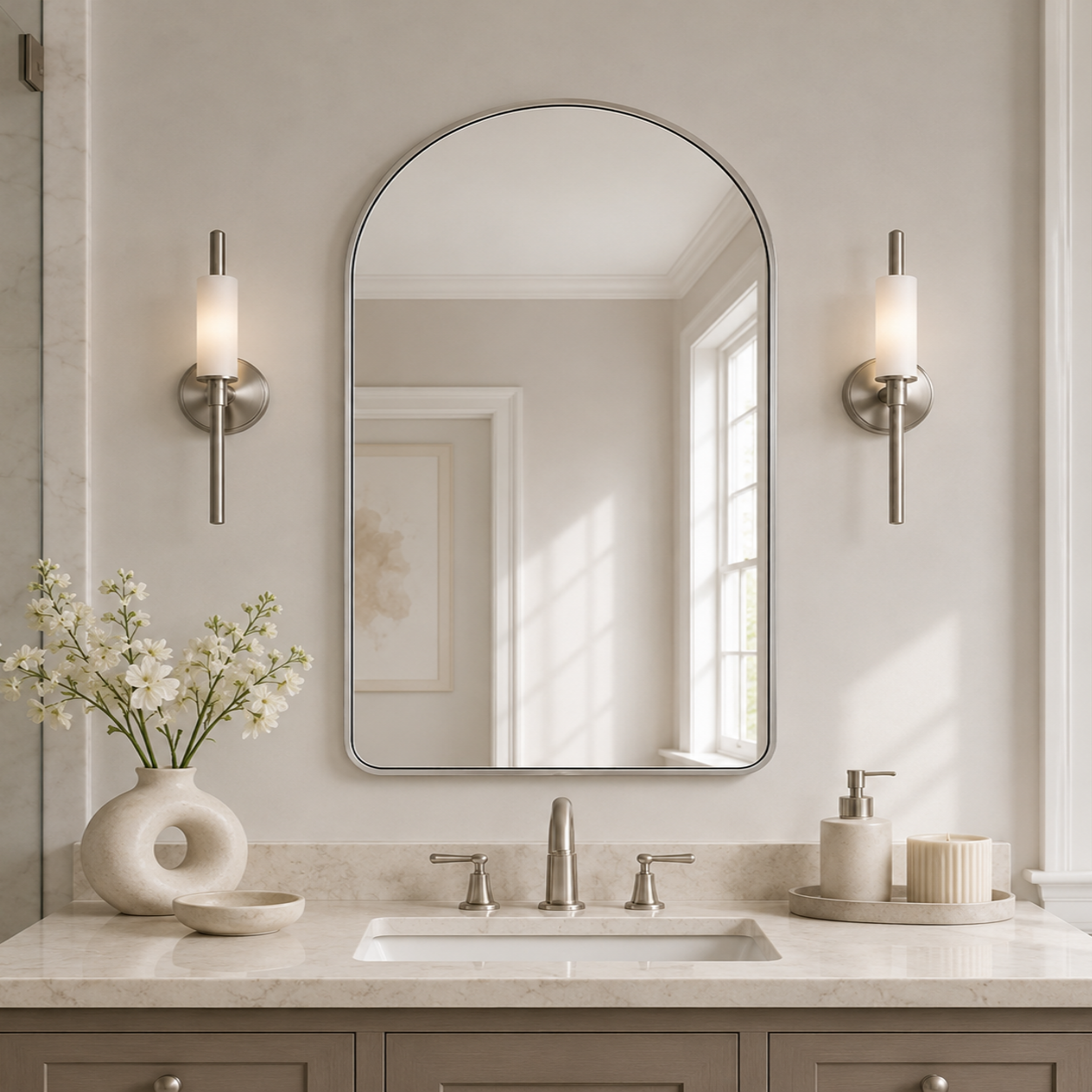 Contemporary Arched Bathroom Vanity Mirror Arch Wall Mirror |Stainless Steel Framed