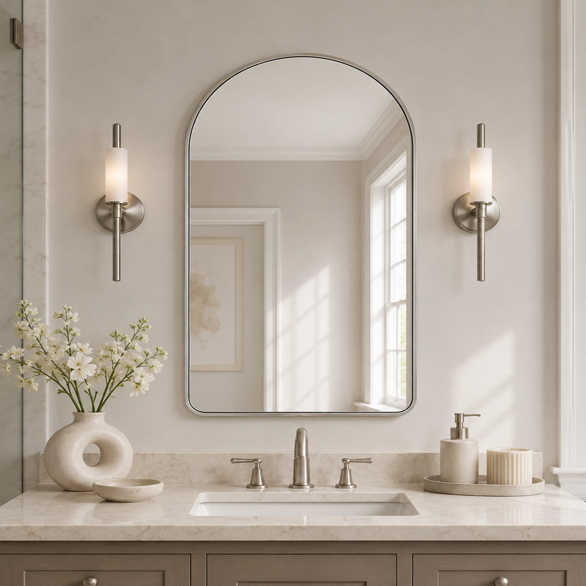 Contemporary Arched Bathroom Vanity Mirror Arch Wall Mirror |Stainless Steel Framed