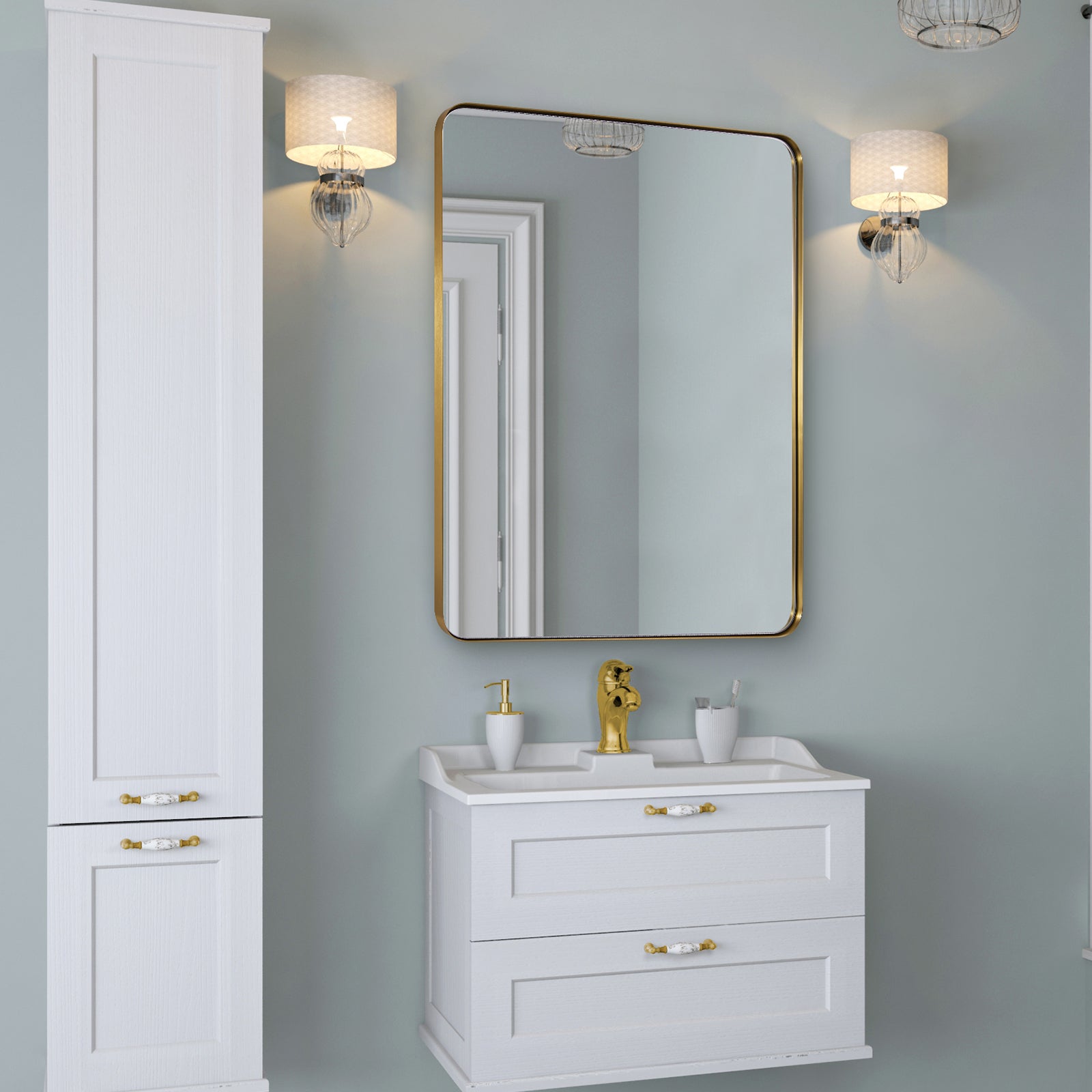 Luxury Brushed Gold Rectangle Bathroom/ Vanity Mirrors with Stainless Steel Frame