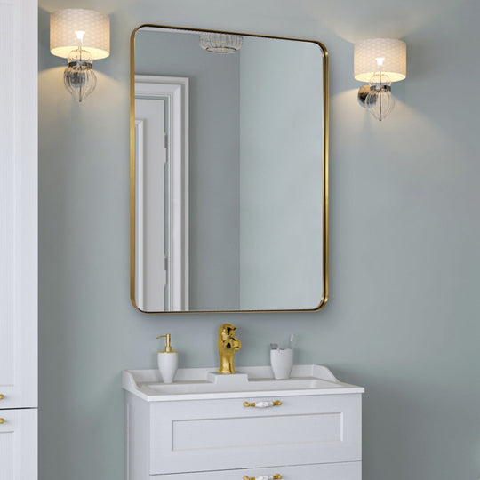 Modern Rounded Rectangle Mirror for Bathroom/ Vanity/ Wall | Stainless Steel Frame